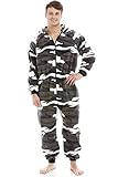Camille Mens Super Soft Fleece Onesie - Hooded All In One - Long Sleeved and Side Pockets for Ultimate Comfort & Warmth Snow Camo SMALL