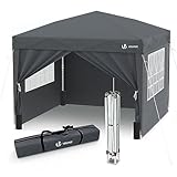 VOUNOT 3m x 3m Pop Up Gazebo with Sides & 4 Weight Bags & Carry Bag, Marquee Garden Party Tent Outdoor, Grey