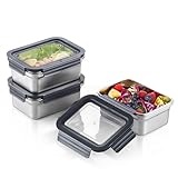Misichao Stainless Steel Airtight Food Storage Containers with Lids - Stackable Meal Prep Food Containers for Kitchen & Pantry, Leakproof, Reusable Metal Bento Lunch Box 1100 ml 3 Count