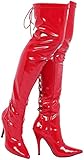 (BS12748) - New Womens Ladies Sexy Thigh HIGH Kinky Fetish Over The Knee Stiletto Heel Full Hook LACE UP and Side Zip Boots Size (6 UK/EU 39, Red Patent)