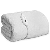 Dreamcatcher Single Electric Blanket 193x91cm, Fully Fitted Sherpa Fleece Electric Blanket, Underblanket Mattress Cover, 3x Heat Settings, 1x Controller and Machine Washable White Heated Blanket