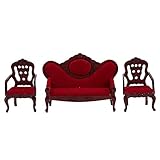 1:12 Dollhouse Furniture, Miniature Dollhouse Sofa, Vintage Red Wooden Sofa, Victorian Bench Chair for Dollhouse Living Room Craft Decoration Party Kit