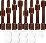 Child Safety Locks, ALBOYI 8-Pack Brown Baby Proofing Cupboard Lock Adjustable Size Adhesive Lock for Cabinets/Drawers/Appliances/Toilet Seat/Refrigerator/Oven, Free 9 Extra 3M Adhesive Pads