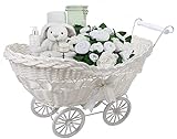 Baby Pram Basket Wicker Gifts Stoarge Hamper White Natural New Born Baby Showers Christmas Xmas Gift for boys & Girls