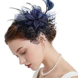 Viiotu Elegant Womens Wedding Fascinator Hat – Feather Mesh Flower Headpiece with Headband & Hair Clip, Stylish Bridal Party Tea Party Hat (Navy, OneSize)