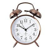 QKTYB Retro Alarm Clocks 4 inch Old Fashioned Bedside Alarm Clock Non Ticking Battery Powered Loud Twin Bell Bedroom Clock with Night Light for Heavy Sleepers