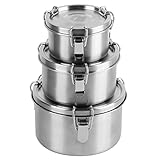 nicelock Small Stainless Steel Food Storage Containers with Airtight Lid Set of 3 Eco Metal Bento Lunch Box Tiffin Box Snack Pot Kitchen Meal Prep Pantry Organiser Stackable Reusable 200+450+750ML