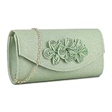 UShopUK Glitter Shiny Floral Bridal Prom Wedding Evening Clutch Party Shoulder Purse Hand Bag (Mint Green)