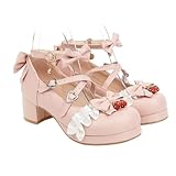 Holibanna Women's Chunky Platform Janes Shoes Buckle Strap Round Toe Flats Shallow Mouth Japanese Sweet Lolita Princess Shoes