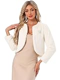 Allegra K Formal Bolero Shrug for Women's Cropped Faux Fur Jacket for Wedding Dresses Cream Yellow XL