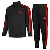 adidas Boys' Tracksuit Bottoms, Black with bright red, 4 Years
