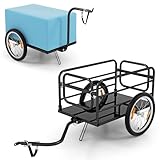COSTWAY Bike Cargo Trailer, Folding Bicycle Cargo Storage Cart with Oxford Cloth Removable Cover, Versatile Coupler, Reflectors & 2 Wheels, Utility Luggage Storage Carrier, 55kg Max Load