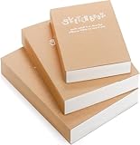 Elsjoy Set of 3 Kraft Sketchbook & Drawing Notebook, A5/A4/B5 Sketch Book Travel Journal Notebook with Thick Paper for Drawing & Sketching, Each 128 Sheets