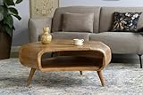 Scandi Coffee Table – Ercol Style Solid Mango Wood Large Triangular Open Storage Retro Inspired Living Room Furniture