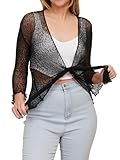 Love My Fashions® Women’s Fish Net Knitted Tie Up Bolero Shrug Top Ladies 3/4 Sleeve One Size Fits All Black