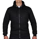 RKsports Motorcycle Armoured Hoody Casual Fully Kevlar Lined Fleece Hoodie Protection (Black, S)