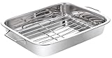 Stainless Steel Roaster and Rack 40cm Large Roasting Pan, Oven Safe, Heavy-Duty Handles, 6.5cm Deep – Durable Bakeware for Meats & Vegetables, Dishwasher Safe