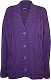 WearAll Plus Size Womens Button Long Sleeve Pocket Top Ladies Knitted Cardigan - Purple - 20-22