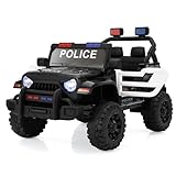 Jeep Off-road Police Car Ride On 12V Electric Car to Drive Ride On 2 Motors with Parental Remote Control Siren Flashing Lights USB Portable for 3-6 Years（Black）