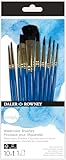 Daler-Rowney, Simply, Watercolour, Soft Synthetic Hair, Short Handle, Round, Script, Flat, Oval Wash, Multiple sizes, Reuseable Ziplock Pouch, 10 Assorted brushes, Wood, Blue