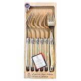 Jean Neron Laguiole Set of 6 Table Forks in Wooden Box | Made in France Stainless Steel | ABS (Thermoplastic) Handle (White Horn) (10101)