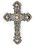 UHRIG solid iron wall cross, wrought iron crucifix for hanging, Christian cross for the wall, 25cm high. (Antique Black/Gold)
