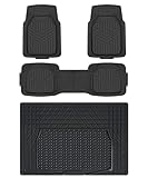 Amazon Basics Deep Dish Universal Heavy Duty PVC Floor Mats Set 4 piece with Cargo Liner, All-Weather Protection waterproof Trim To Fit for Cars, Automotive, SUVs, Sedan, Trucks, Black