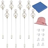 BENECREAT 8Pcs White Pearl Hat Pin, Vintage Safety Pins Brooches ABS Plastic Imitation Pearl Brooch Pin Stick for Tie, Scarf, Western Cowboy Hats, Hair Accessories, 125mm