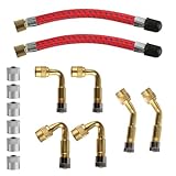 14 Set Tire Valve Extension Adapter Set: 6 x 45 Degree/90 Degree/180 DegreeBrass Valve Stem Extenders, 2 x 10cm Tyre Valve Extension Adapter, 6 Metal Caps, for Car Motorcycle Bike Trucks Scooter