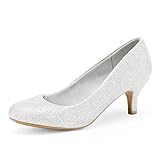 DREAM PAIRS Womens Slip On Low Kitten Heels Round Toe Pump Court Shoes Luvly Silver Size 8 US/ 6 UK