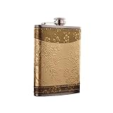 DHinkyoung Hip Flask 8oz for Men/Women,Personalized Vintage Hip Flask Portable Whiskey Flask Leak Proof Pocket HIPS Flask for Climbing Camping Barbecue Bar Party Drinker (Golden Pattern)