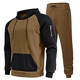 Polyester Casual Solid Two Piece Suit Zip Pocket Raglan Sleeves Hoodies Drawstring Zip Pocket Trousers Set Speedway Suit, khaki, M