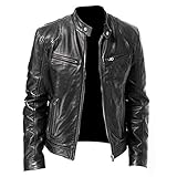 Mens Leather Jackets, Vintage Leather Jacket Mens Casual Faux Leather Motorcycle Jacket Biker Vintage Jacket Stand Collar Zip Outerwear Jackets And Coats For Men Leather Biker Jacket Men