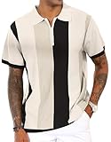Men's Fashion Polo Shirts Vintage Striped Knitting Shirts Casual Slim Fit Golf Shirts White XL
