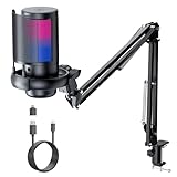 RGB Gaming Microphone with Boom Arm: USB Mic for PC - Streaming Microphone - Podcast Microphone Accessories - Mic for Computer - Suit for Youtube Titok