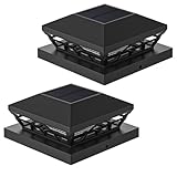ILIKEPOW 2pcs Solar LED Waterproof Garden Outdoor Post Cap Lamp for 4x4, 5x5 Wooden Posts, Deck, Fence, (Cool White 6000K and Warm White 3000k)