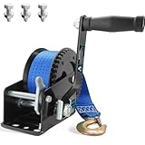 AKRIXKIP Boat Trailer Winch 1600lbs Hand Winch with 26ft Blue Winch Strap, 4:1 Gear Portable Winch with Hook, 2 Way Ratchet Manual Winch for Jet Ski Boat Towing Pulley Drag Winch