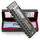 East top Harmonica in C, 10 Holes Diatonic Harmonica C, Mouth Organ harmonica in C For Adults, Beginners, Professionals and Students（Silver grey）