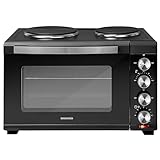 Daewoo 1500W 32L Capacity Electric Oven with 1000W and 600W Hot Plates, 90-230° Adjustable Temperature Settings and 60 Minute Timer with Indicator Light, 4SS Heating Element and Double Glass Door