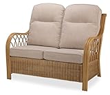Desser Viola Rattan Conservatory 2 Seater Sofa – Fully Assembled Settee with Biscuit Cushions – Indoor Luxury Real Cane Wicker Light Oak with UK Made Cushions - H107cm x W128cm x D87cm