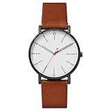 Skagen Watch for Men Signatur, Three Hand Movement, 40 mm Midnight Stainless Steel Case with a Leather Strap, SKW6374