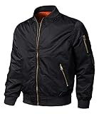 EKLENTSON Mens Black Padded Bomber Jacket Winter Full-Zip Baseball Classic Coat