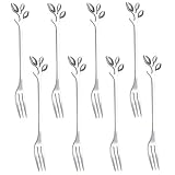 dessert fork set,AnSaw 8 Pcs 4.7"appetizer fork,Creative Silver Leaf fruit fork, Premium Food Grade 18/10 Stainless Steel,Mirror Finish & Dishwasher Safe (Silver, 8)