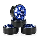 KEEDA RC Drift Car Plastic Wheel and Tyre, 63mm Hard Tires for 1/10 HSP Tamiya HPI Kyosho Racing Drifting Car (Blue)