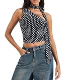 Navneet Women Halter Neck Top Sexy Y2K Going Out Tops Sleeveless Tank Tops High Neck Crop Top with Scarf Club Party Festival Polka Dot S