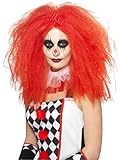 Smiffys Crimped Clown Wig, Red Voluminous Wig for Adults, Curly Circus Hairpiece, Fancy Dress Costume Accessory for Clown Outfits and Halloween