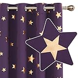 Deconovo Super Soft Thermal Insulated Curtains, Gold Star Foil Printed, Blackout Eyelet Curtains for Bedroom, 46 x 54 Inch(Width x Length), Purple Grape, 2 Panels