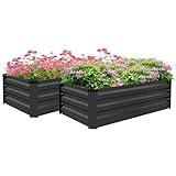 Outsunny Set of 2 Raised Garden Bed, Outdoor Planter Box with Galvanised Steel Frame for Growing Vegetables, Flowers and Herbs, 100 x 60 x 30cm, Grey