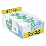 Pampers Harmonie Aqua Baby Wipes Plastic Free 9 Packs of 48 Wipes, 432 Baby Wet Wipes, Help restore natural skin pH, Delicate lotion with 99 percent water