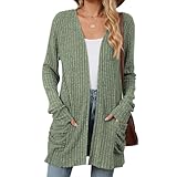 Famulily Ladies V Neck Cardigans Long Sleeve Open Front Swearter Oversized Loose Fitted Outwear Cardigans (L, Army Green)